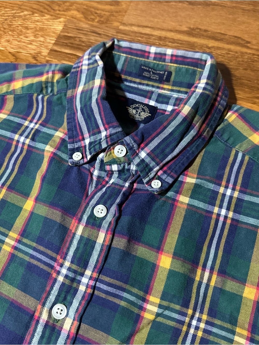 VTG Dockers Mens Shirt SZ Large Multicolor Plaid Button-Down Short Sleeve Casual